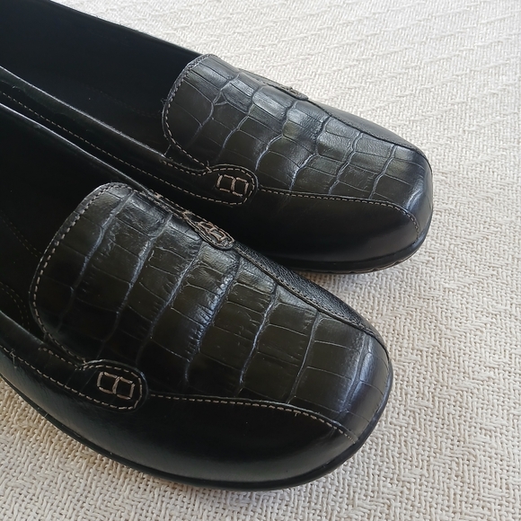 clarks ♡ croc bayou leather loafers black 9.5 work casual - Picture 3 of 7